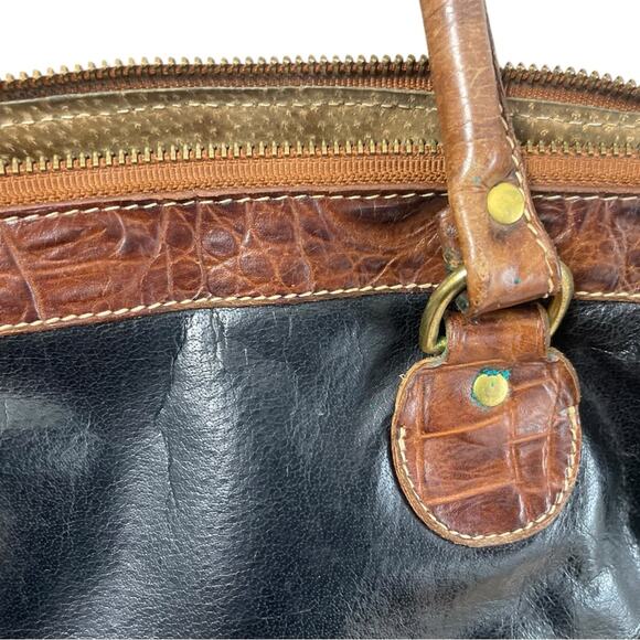 Brahmin Tuscan Black/Brown Croc Embossed Leather Handbag Crossbody Strap Vintage - Picture 6 of 15